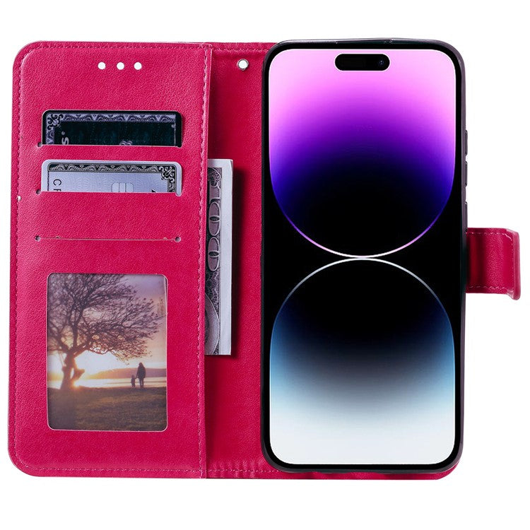 For iPhone 16 Pro Stand Case Imprinted Totem PU Leather Wallet Phone Cover - Rose