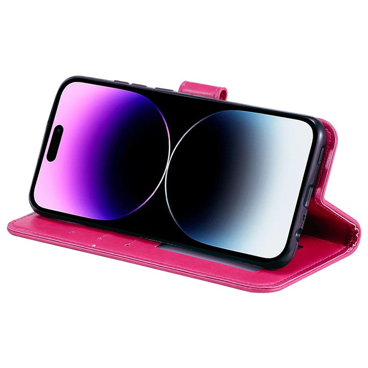 For iPhone 16 Pro Stand Case Imprinted Totem PU Leather Wallet Phone Cover - Rose