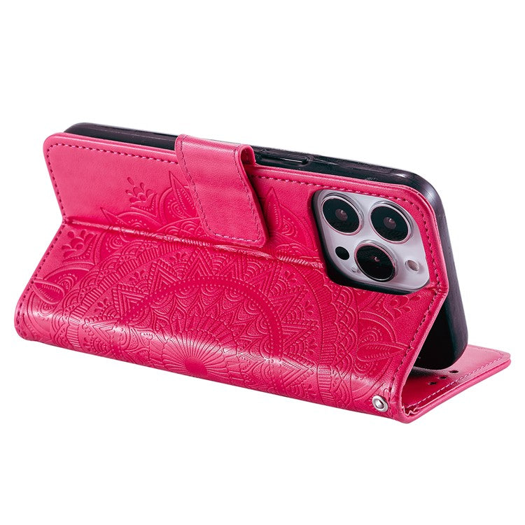 For iPhone 16 Pro Stand Case Imprinted Totem PU Leather Wallet Phone Cover - Rose