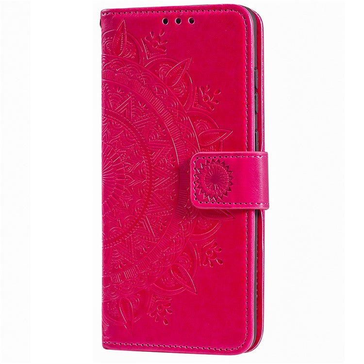 For iPhone 16 Pro Stand Case Imprinted Totem PU Leather Wallet Phone Cover - Rose