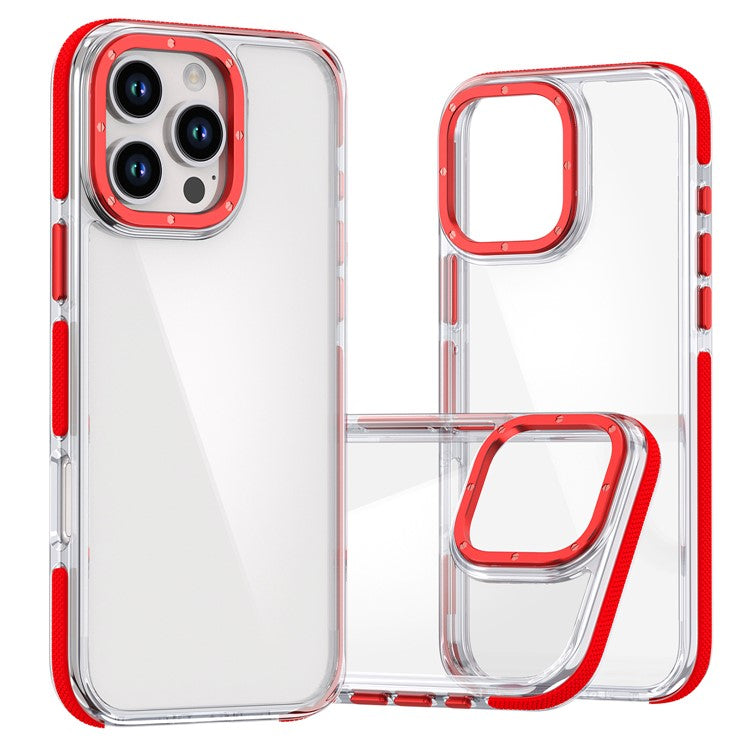 For iPhone 16 Pro Case Anti-Drop Dual Color PC+TPU Transparent Phone Cover - Red