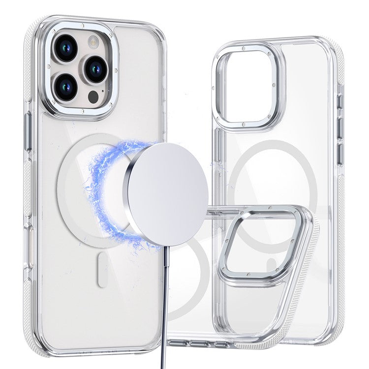 For iPhone 16 Pro Case Anti-Drop Dual Color PC+TPU Transparent Phone Cover Compatible with MagSafe - White