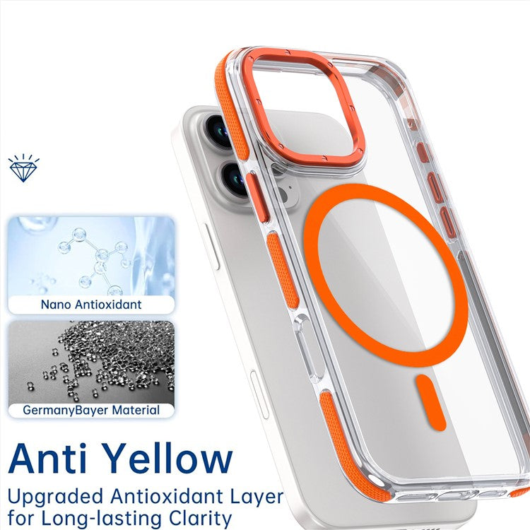 For iPhone 16 Pro Case Anti-Drop Dual Color PC+TPU Transparent Phone Cover Compatible with MagSafe - White