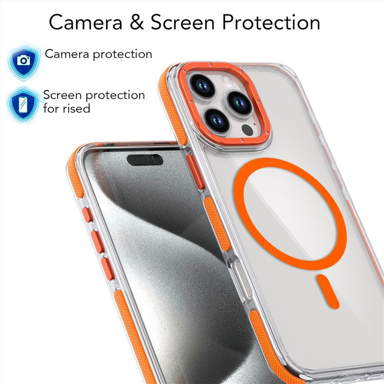 For iPhone 16 Pro Case Anti-Drop Dual Color PC+TPU Transparent Phone Cover Compatible with MagSafe - White