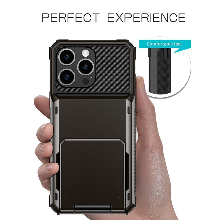 For iPhone 16 Pro Phone Cover PC+TPU Dual Layer Back Case with Card Holder - Blue