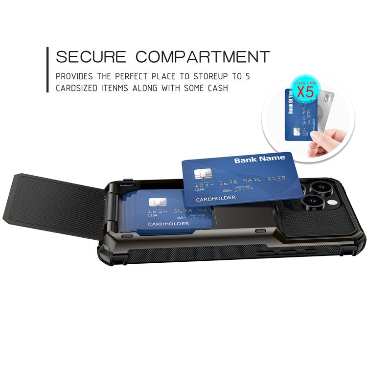 For iPhone 16 Pro Phone Cover PC+TPU Dual Layer Back Case with Card Holder - Blue