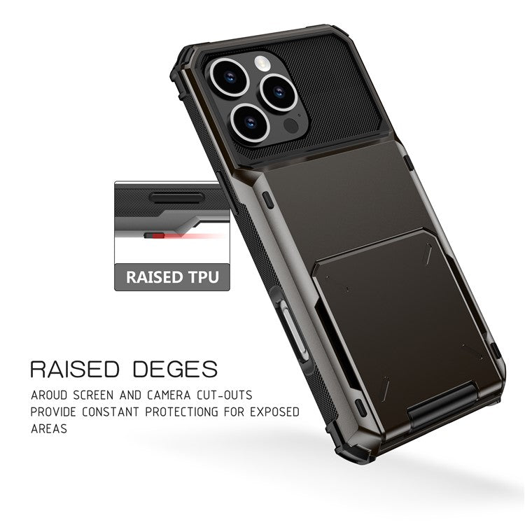 For iPhone 16 Pro Phone Cover PC+TPU Dual Layer Back Case with Card Holder - Blue