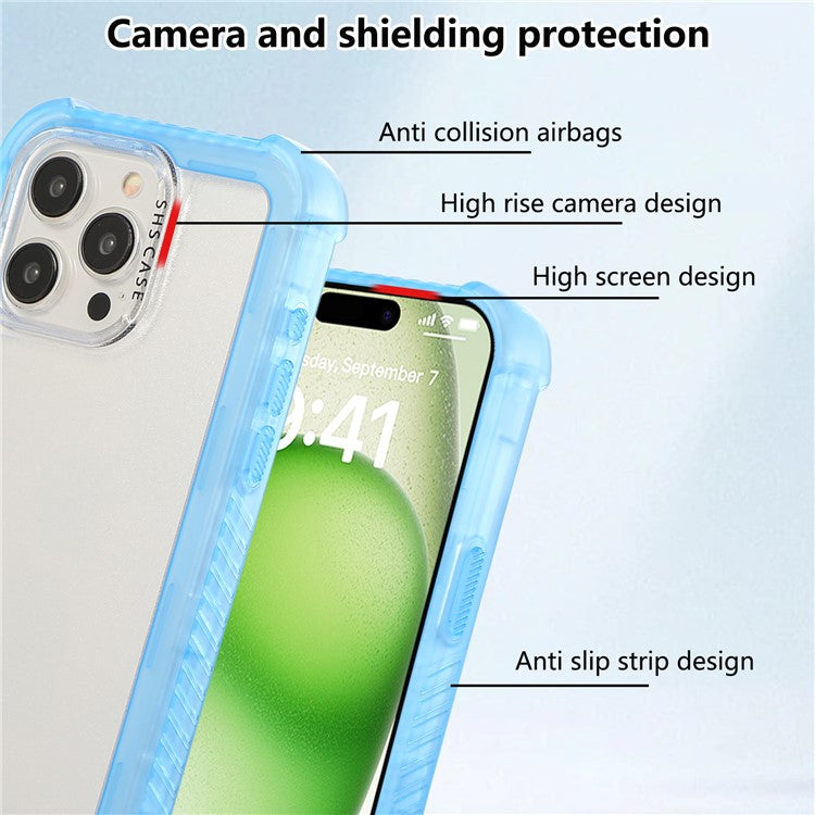 For iPhone 16 Pro Case TPU+PC 3-in-1 Matte Phone Cover Reinforced Corners - Blue