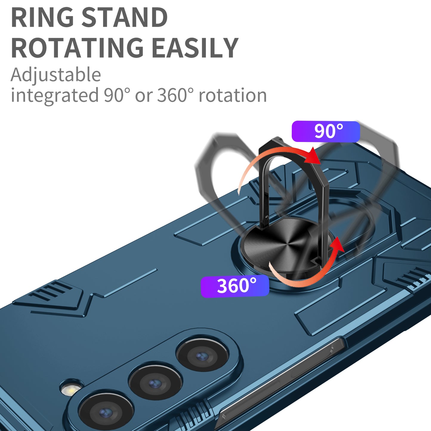 For Samsung Galaxy Z Fold6 5G Case PC Hard Phone Cover with Ring Holder Kickstand - Sapphire