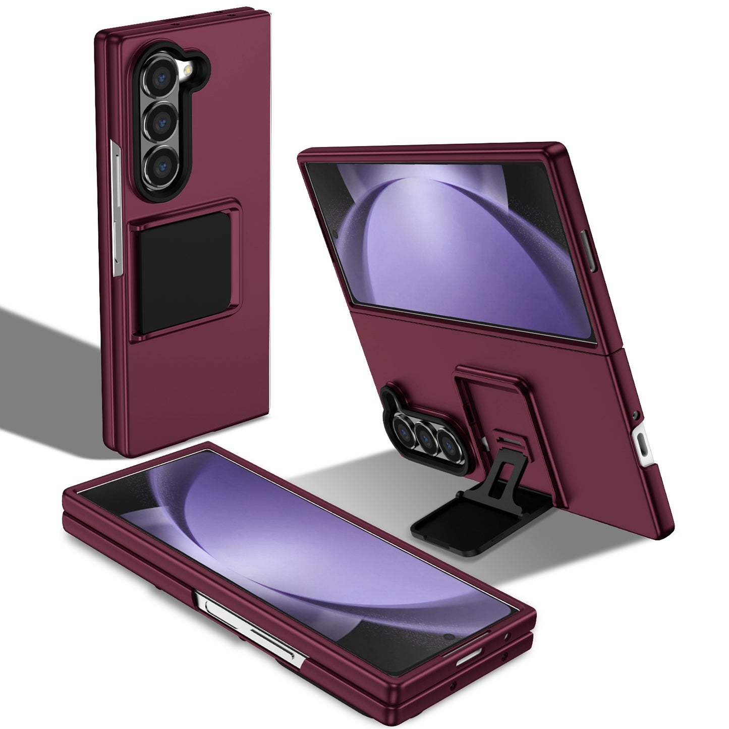 For Samsung Galaxy Z Fold6 5G Case Hidden Kickstand Hard PC Phone Cover - Wine Red