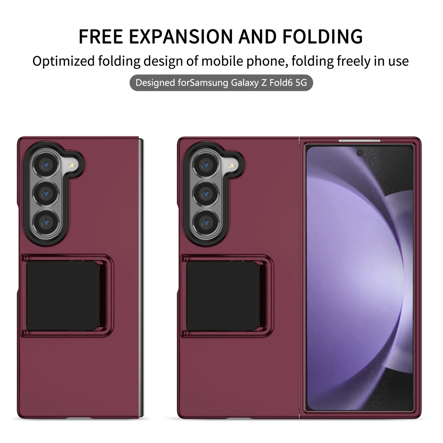 For Samsung Galaxy Z Fold6 5G Case Hidden Kickstand Hard PC Phone Cover - Wine Red