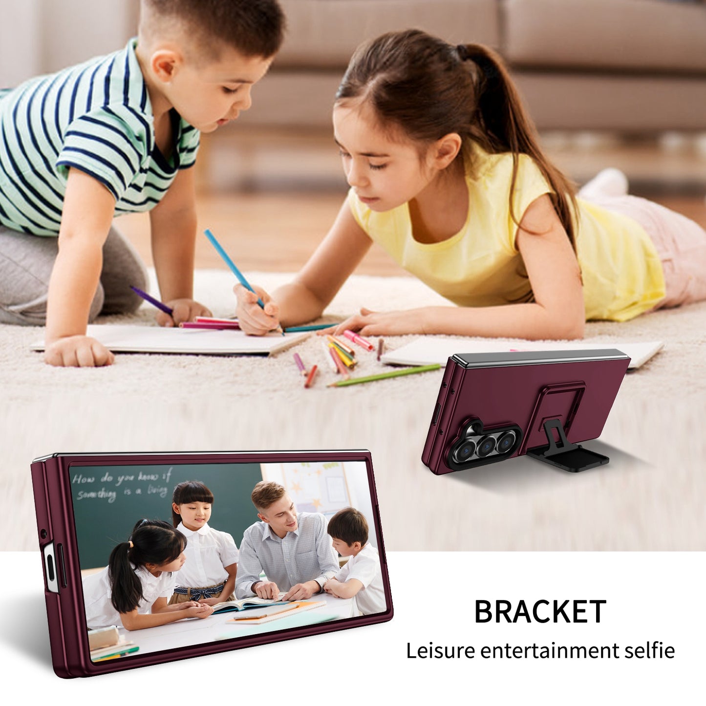 For Samsung Galaxy Z Fold6 5G Case Hidden Kickstand Hard PC Phone Cover - Wine Red