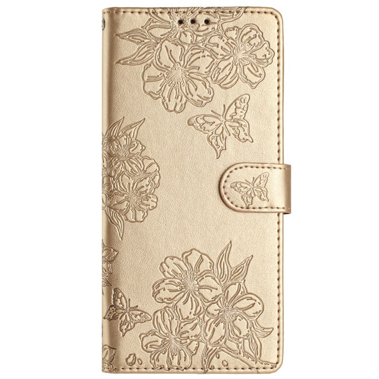 For Google Pixel 9 Case Butterfly Flower Pattern PU Leather Wallet Stand Phone Cover - Gold