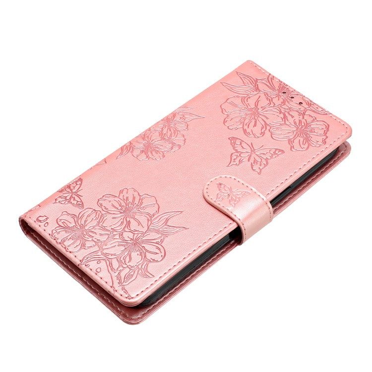 For Google Pixel 9 Case Butterfly Flower Pattern PU Leather Wallet Stand Phone Cover - Rose Gold