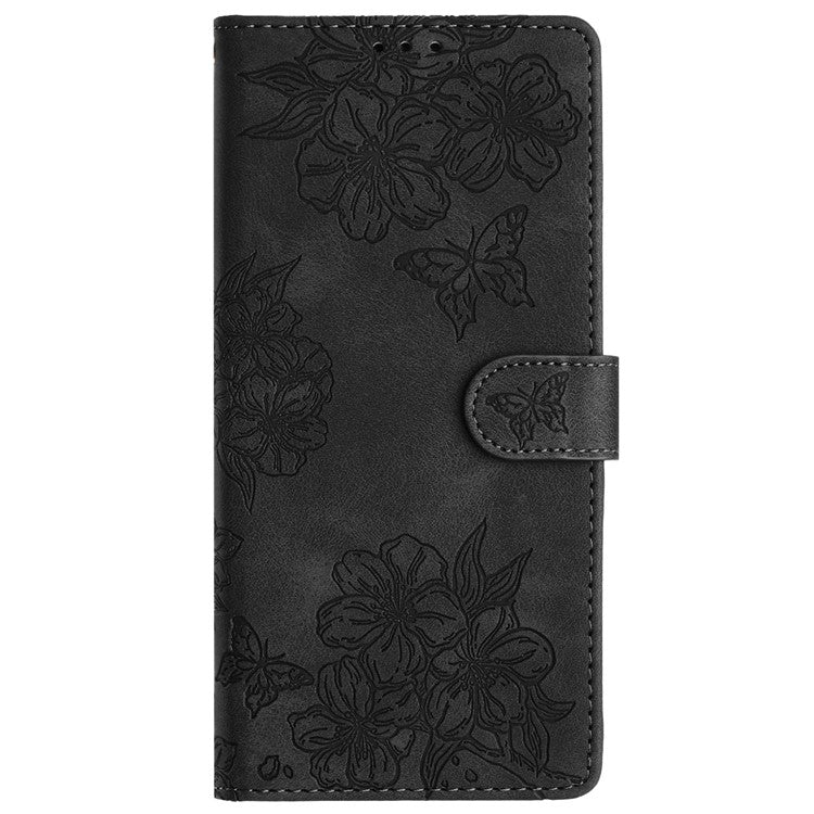 For Google Pixel 9 Case Butterfly Flower Design Skin-Touch Leather Wallet Phone Cover - Black