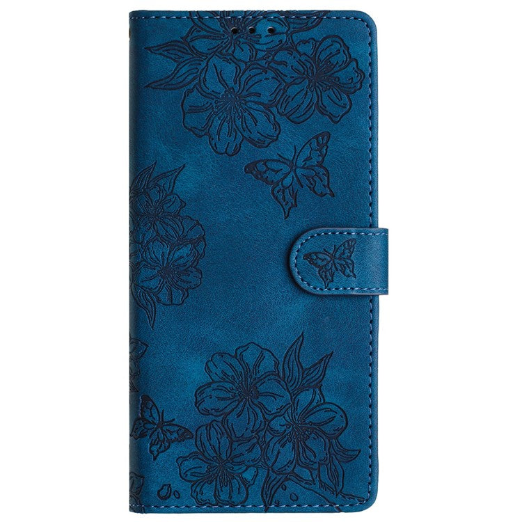 For Google Pixel 9 Case Butterfly Flower Design Skin-touch Leather Wallet Phone Cover - Blue