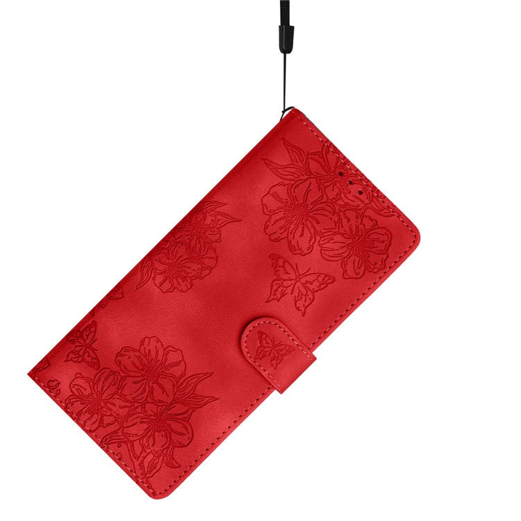 For Google Pixel 9 Case Butterfly Flower Design Skin-touch Leather Wallet Phone Cover - Red