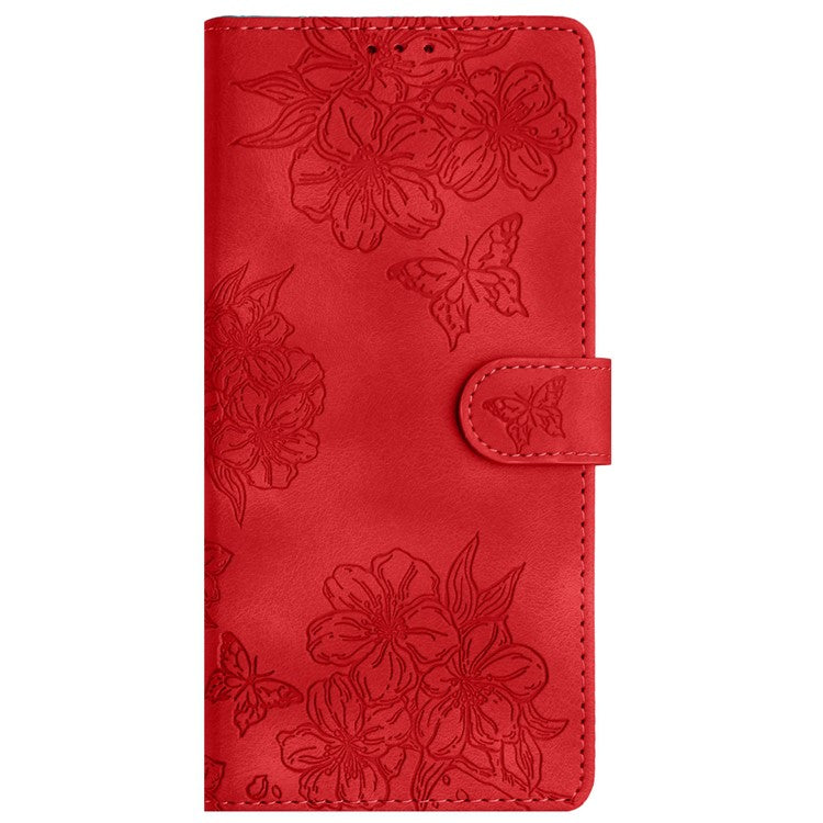 For Google Pixel 9 Case Butterfly Flower Design Skin-touch Leather Wallet Phone Cover - Red