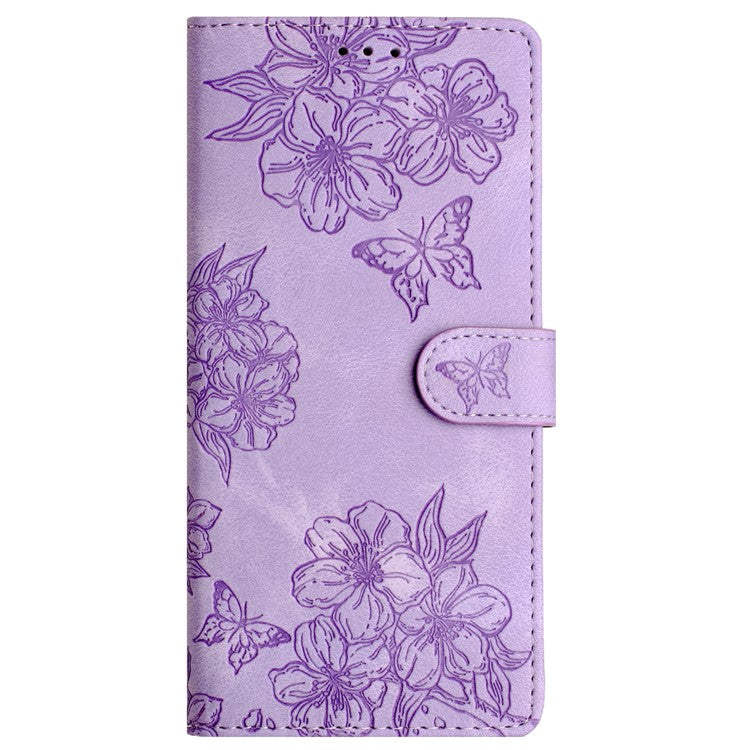 For Google Pixel 9 Case Butterfly Flower Design Skin-touch Leather Wallet Phone Cover - Purple