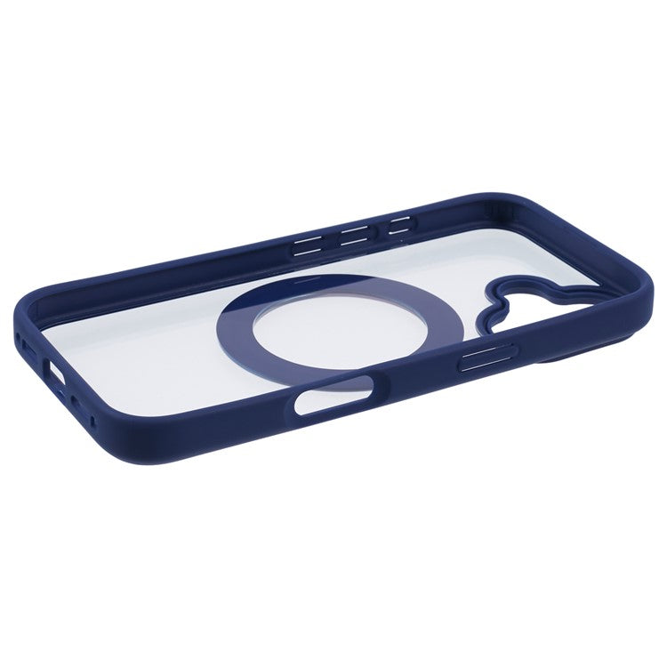 For iPhone 16 Case Built-In Kickstand PC+TPU Phone Cover Rotate Ring Holder - Blue