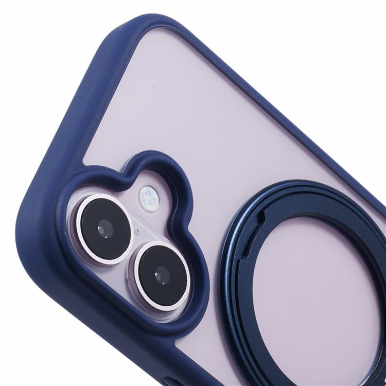 For iPhone 16 Case Built-In Kickstand PC+TPU Phone Cover Rotate Ring Holder - Blue