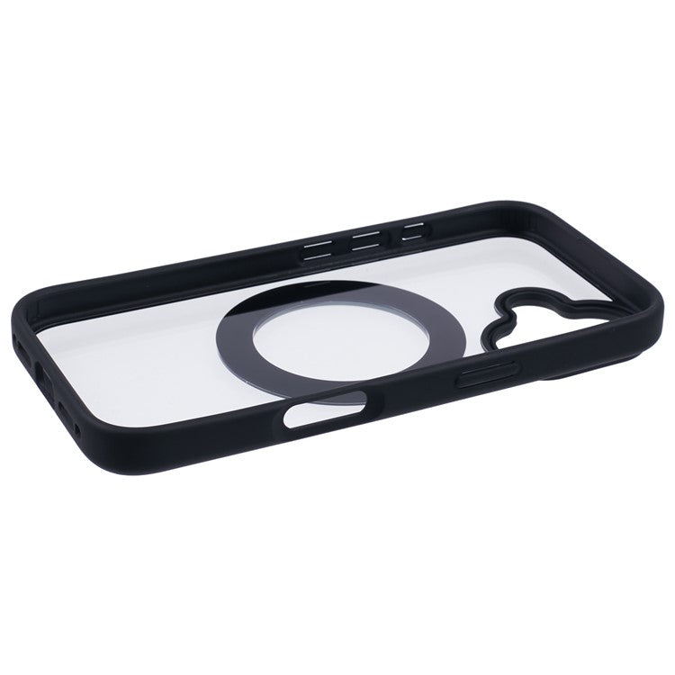 For iPhone 16 Case Built-in Kickstand PC+TPU Phone Cover Rotate Ring Holder - Black