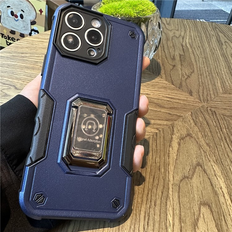 For iPhone 16 Pro Case Kickstand PC+TPU Phone Cover - Navy Blue