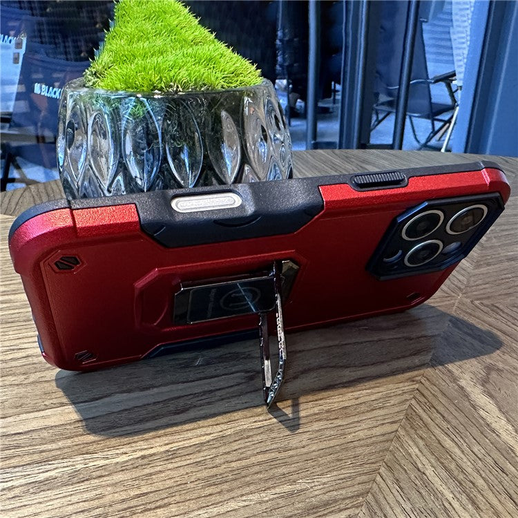 For iPhone 16 Pro Case Kickstand PC+TPU Phone Cover - Navy Blue