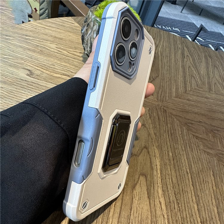 For iPhone 16 Pro Case Kickstand PC+TPU Phone Cover - Navy Blue