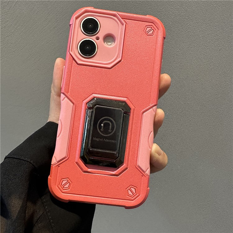 For iPhone 16 Plus Shockproof Case PC+TPU Phone Cover with Kickstand - Pink