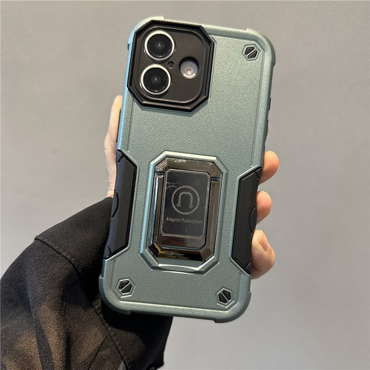 For iPhone 16 Kickstand Case Anti-Drop PC+TPU Phone Cover - Army Green