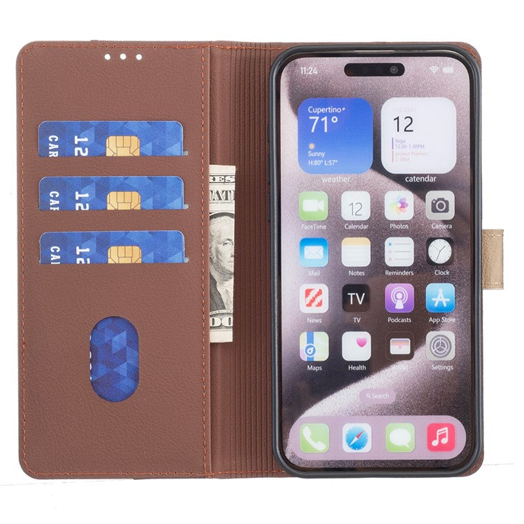 BINFEN-COLOR-BF33-For-iPhone-14-/-13-Case-Splicing-Color-PU-Leather-Protective-Phone-Cover---Brown