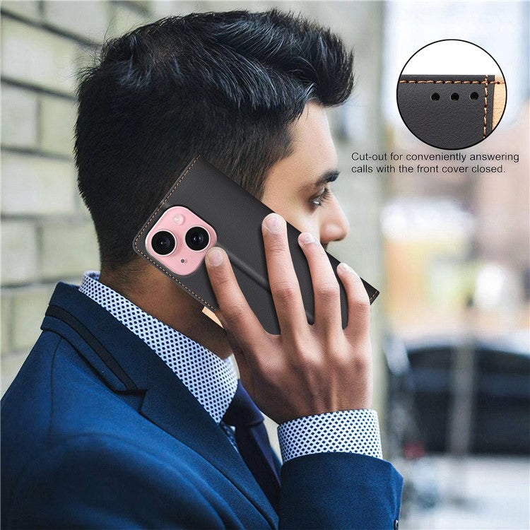 BINFEN-COLOR-BF33-For-iPhone-14-/-13-Case-Splicing-Color-PU-Leather-Protective-Phone-Cover---Black