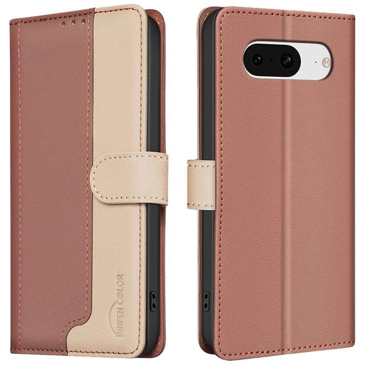 BINFEN COLOR BF33 For Google Pixel 8 Case RFID Blocking Leather Cover Splicing Color - Brown