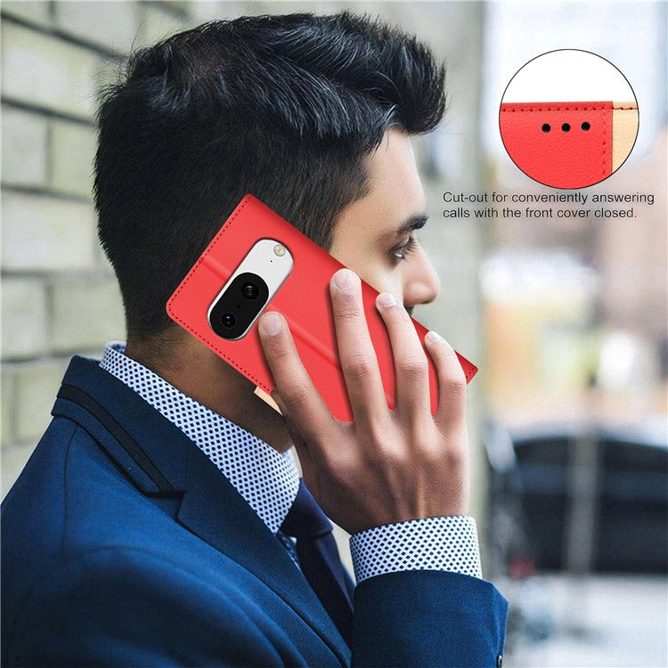 BINFEN COLOR BF33 For Google Pixel 8 Case RFID Blocking Leather Cover Splicing Color - Red