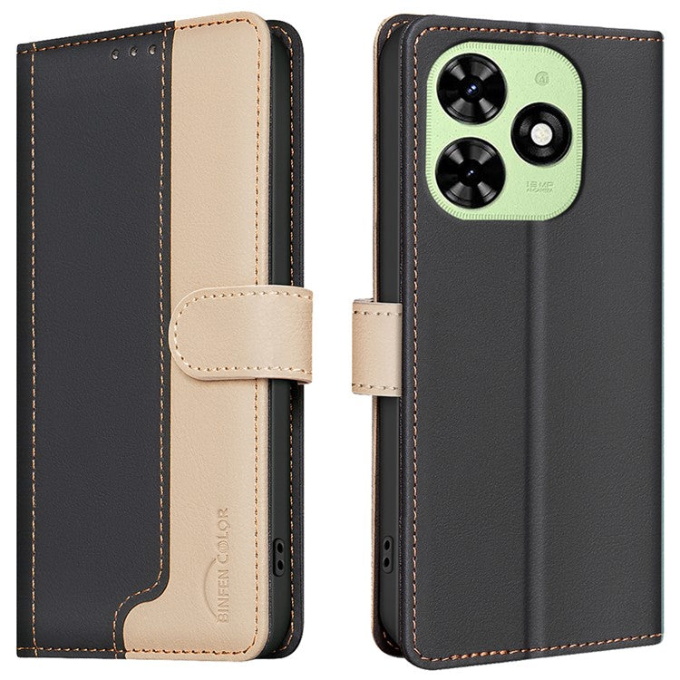 BINFEN COLOR BF33 Case for TECNO Spark 20C / Spark Go 2024 4G / Pop 8 Wallet Phone Leather Cover - Black