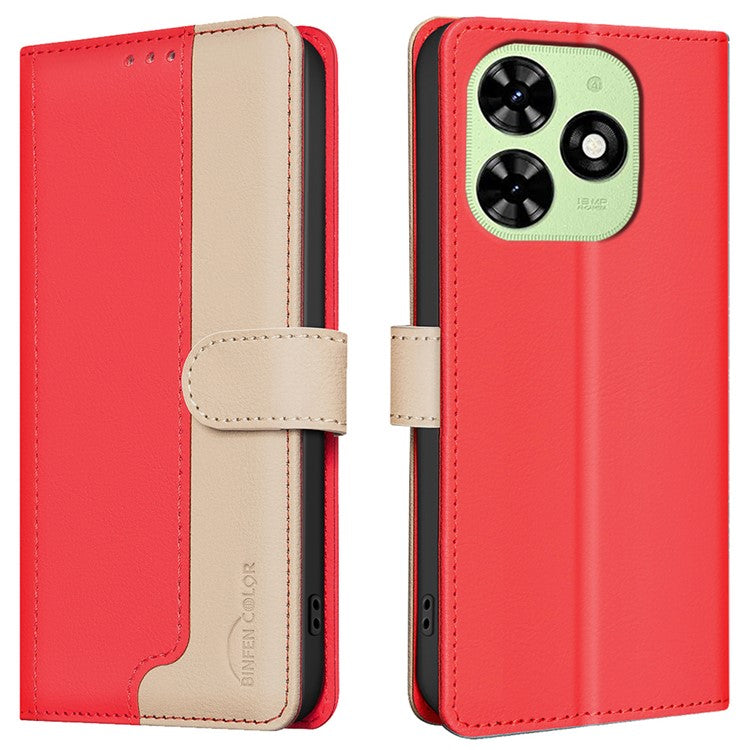 BINFEN COLOR BF33 Case for TECNO Spark 20C / Spark Go 2024 4G / Pop 8 Wallet Phone Leather Cover - Red