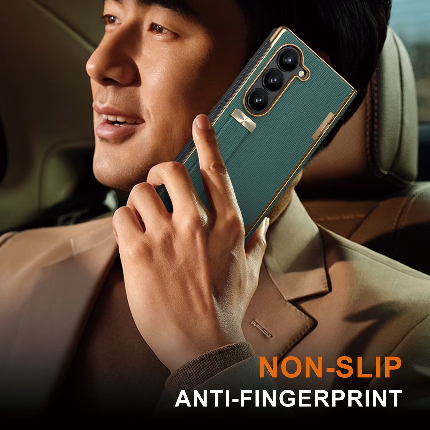 For Samsung Galaxy Z Fold6 5G Case Wrist Band Hinge Protection Leather+PC Phone Cover - Green