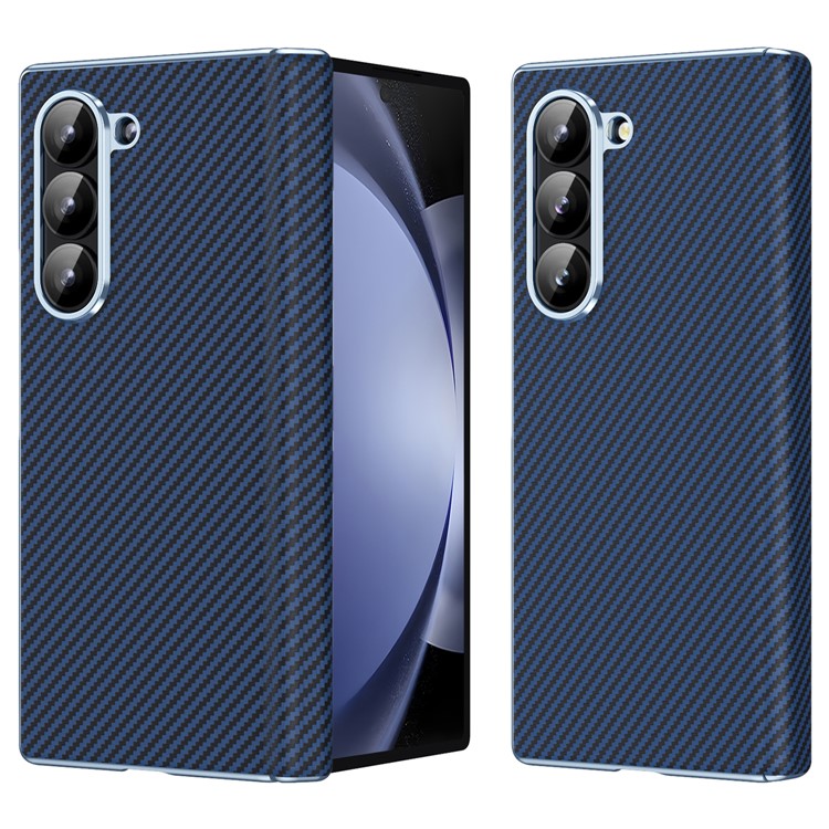For Samsung Galaxy Z Fold5 5G Case Carbon Fiber Texture Hinge Leather+PC Phone Cover - Blue