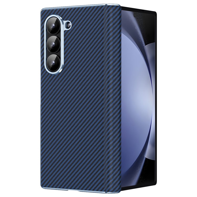For Samsung Galaxy Z Fold5 5G Case Carbon Fiber Texture Hinge Leather+PC Phone Cover - Blue