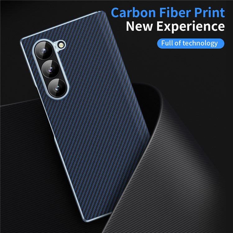 For Samsung Galaxy Z Fold5 5G Case Carbon Fiber Texture Hinge Leather+PC Phone Cover - Blue