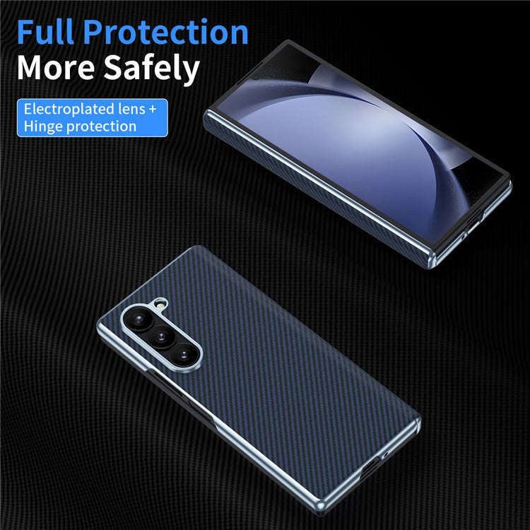For Samsung Galaxy Z Fold5 5G Case Carbon Fiber Texture Hinge Leather+PC Phone Cover - Blue