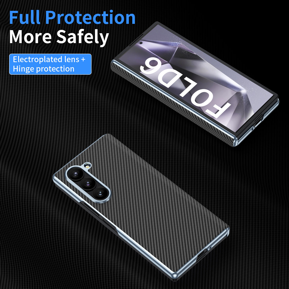 For Samsung Galaxy Z Fold6 5G Case Leather+PC Phone Cover with Hinge Protection - Black
