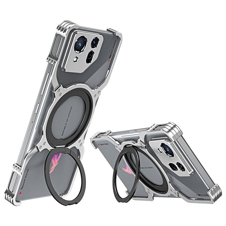 For Asus ROG Phone 8 5G / 8 Pro 5G Bumper Case Frameless Magnetic Kickstand Metal Phone Cover - Silver