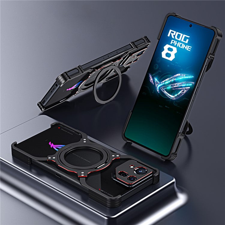 For Asus ROG Phone 8 5G / 8 Pro 5G Bumper Case Frameless Magnetic Kickstand Metal Phone Cover - Silver