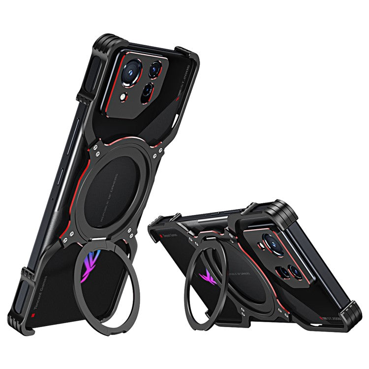 For Asus ROG Phone 8 5G / 8 Pro 5G Bumper Case Frameless Magnetic Kickstand Metal Phone Cover - Black / Red