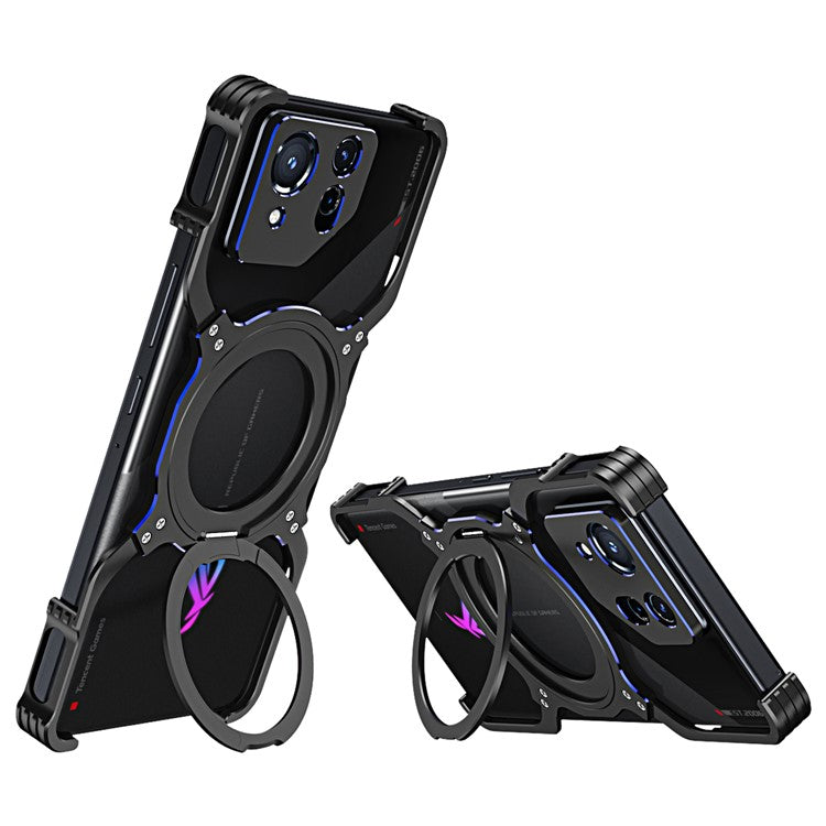 For Asus ROG Phone 8 5G / 8 Pro 5G Bumper Case Frameless Magnetic Kickstand Metal Phone Cover - Black / Blue