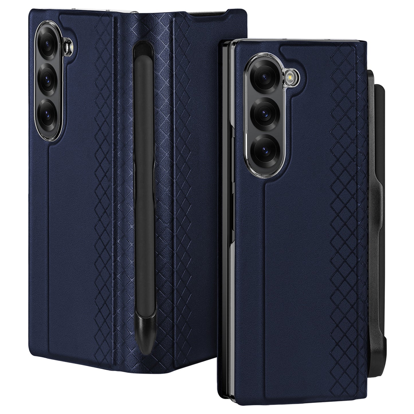 DUX DUCIS Bril Series for Samsung Galaxy Z Fold6 5G Case Leather+PC Stand Phone Cover with Pen Slot - Blue