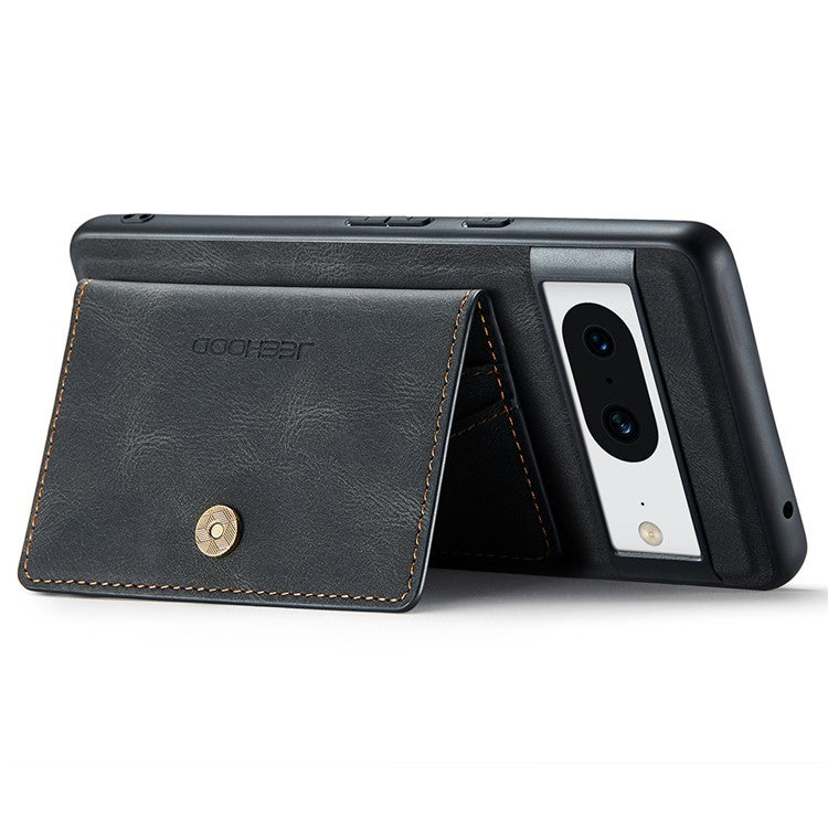 JEEHOOD J01 For Google Pixel 8 Case Vintage Leather Back Phone Cover 2-in-1 Detachable - Black