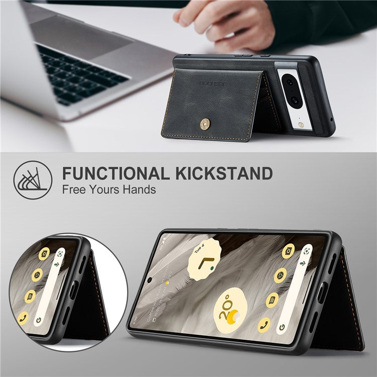 JEEHOOD J01 For Google Pixel 8 Case Vintage Leather Back Phone Cover 2-in-1 Detachable - Black